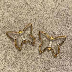 Glass Butterfly Trinket Dishes with Gold Trim vintage pair of mcm Jeanette glass